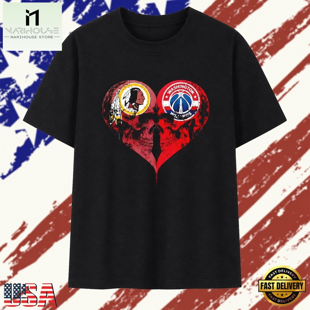 Washington Redskins x Washington Wizards skulls face to face heart shape T Shirt , Stylish 2D Graphic Shirt Washington Redskins x Washington Wizards skulls face to face heart shape T Shirt , Stylish 2D Graphic Shirt