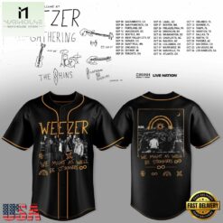Weezer Merch The Gathering 2026 North America Tour Black Baseball Jersey , Concert Baseball Jersey Weezer Merch The Gathering 2026 North America Tour Black Baseball Jersey