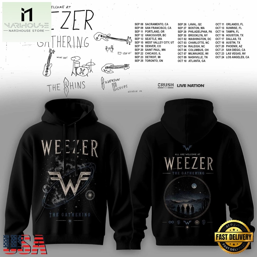Weezer Merch The Gathering 2026 North America Tour Hoodie Shirt , Popular 3D Music Tee Weezer Merch The Gathering 2026 North America Tour Hoodie Shirt , Popular 3D Music Tee