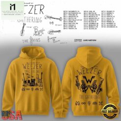 Weezer Merch The Gathering 2026 North America Tour Yellow Hoodie , Popular 3D Music Tee Weezer Merch The Gathering 2026 North America Tour Yellow Hoodie