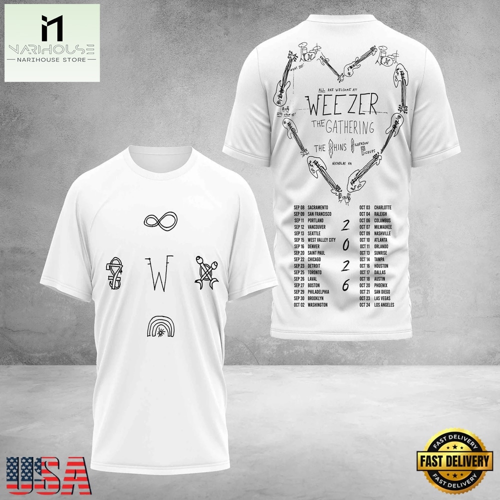 Weezer Merch The Gathering Tour Dates 3D Shirt , Popular 3D Music Tee Weezer Merch The Gathering Tour Dates 3D Shirt , Popular 3D Music Tee