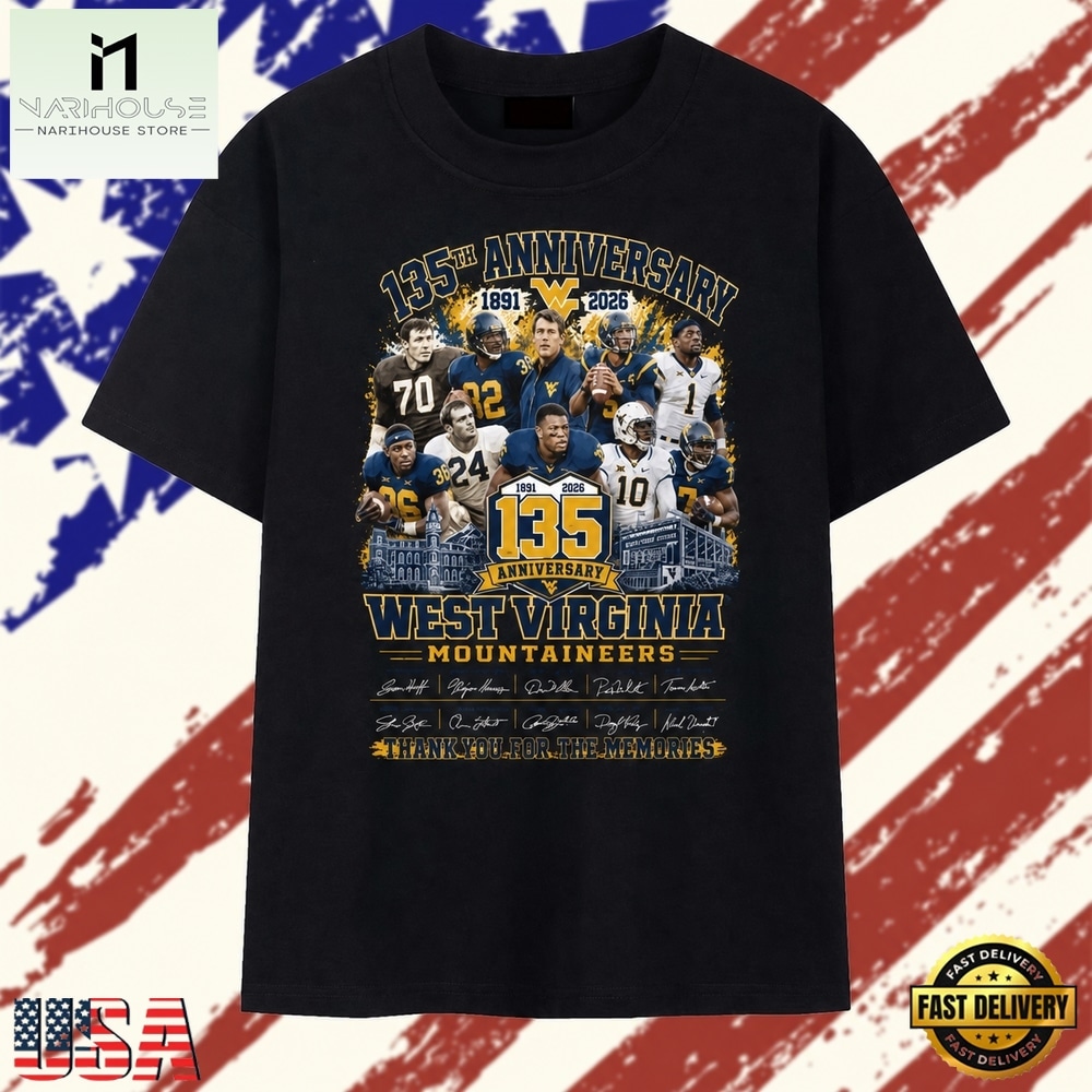 West Virginia Mountaineers 135th Anniversary 1891 2026 Tribute T Shirt, Stylish 2D Graphic Shirt West Virginia Mountaineers 135th Anniversary 1891 2026 Tribute T Shirt, Stylish 2D Graphic Shirt