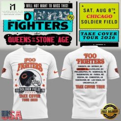 White Shirt Foo Fighters x Chicago Bears, Take Cover Tour 2026 T Shirt , Music Fans 3D T Shirt White Shirt Foo Fighters X Chicago Bears Take Cover Tour 2026 T Shirt