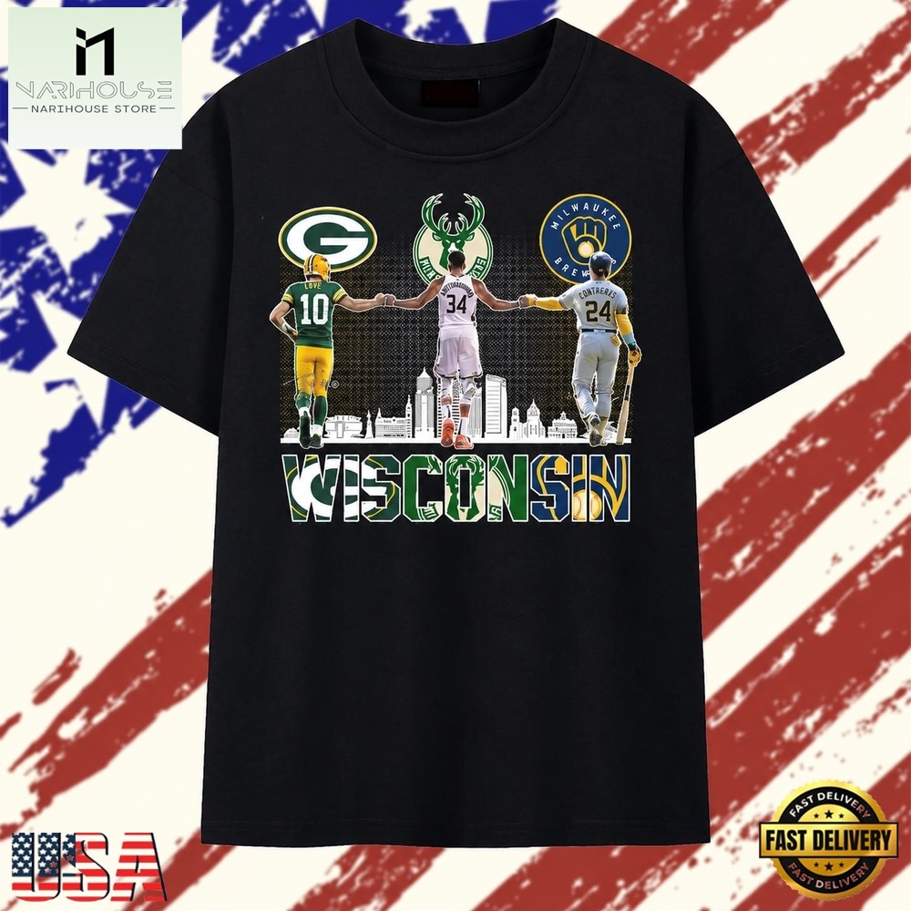 Wisconsin Sports Trio Love Giannis Contreras Packers Bucks Brewers T Shirt , Stylish 2D Graphic Shirt Wisconsin Sports Trio Love Giannis Contreras Packers Bucks Brewers T Shirt , Stylish 2D Graphic Shirt