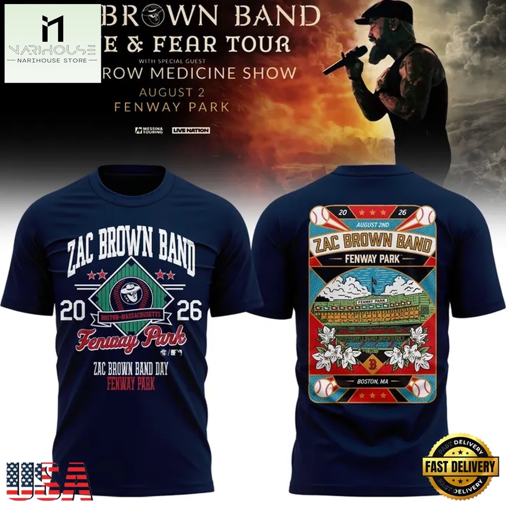 Zac Brown Band x Boston Red Sox Fenway Park Love & Fear Tour 2026 Navy T Shirt , Popular 3D Music Tee Zac Brown Band x Boston Red Sox Fenway Park Love & Fear Tour 2026 Navy T Shirt , Popular 3D Music Tee