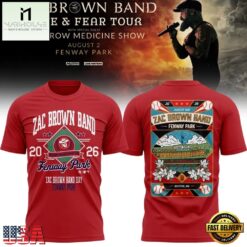 Zac Brown Band x Boston Red Sox Fenway Park Love & Fear Tour 2026 Red T Shirt , Popular 3D Music Tee Zac Brown Band X Boston Red Sox Fenway Park Love Fear Tour 2026 Red T Shirt