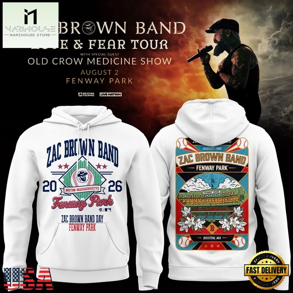 Zac Brown Band x Boston Red Sox Fenway Park Love & Fear Tour 2026 White Hoodie , Popular 3D Music Tee Zac Brown Band x Boston Red Sox Fenway Park Love & Fear Tour 2026 White Hoodie , Popular 3D Music Tee