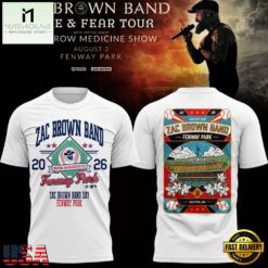 Zac Brown Band x Boston Red Sox Fenway Park Love & Fear Tour 2026 White T Shirt , Popular 3D Music Tee Zac Brown Band X Boston Red Sox Fenway Park Love Fear Tour 2026 White T Shirt