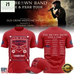 Zac Brown Band X Boston Red Sox Love & Fear Tour 2026 Fenway Park Limited Red T Shirt , Popular 3D Music Tee Zac Brown Band X Boston Red Sox Love Fear Tour 2026 Fenway Park Limited Red T Shirt