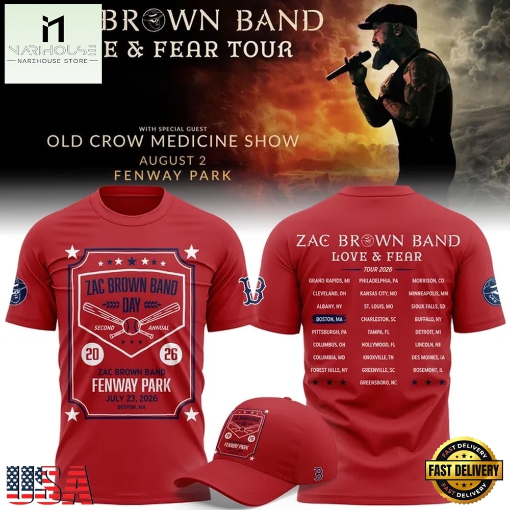 Zac Brown Band X Boston Red Sox Love & Fear Tour 2026 Fenway Park Limited Red T Shirt , Popular 3D Music Tee Zac Brown Band X Boston Red Sox Love & Fear Tour 2026 Fenway Park Limited Red T Shirt , Popular 3D Music Tee