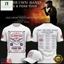 Zac Brown Band X Boston Red Sox Love & Fear Tour 2026 Fenway Park Limited White T Shirt , Popular 3D Music Tee Zac Brown Band X Boston Red Sox Love Fear Tour 2026 Fenway Park Limited White T Shirt
