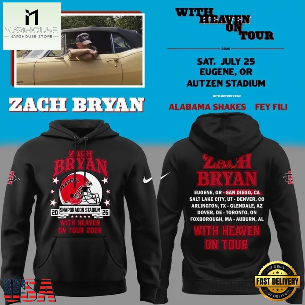 Zach Bryan x San Diego State Football With Heaven On Tour 2026 Black Hoodie , Trending New Design Shirt Zach Bryan x San Diego State Football With Heaven On Tour 2026 Black Hoodie , Trending New Design Shirt