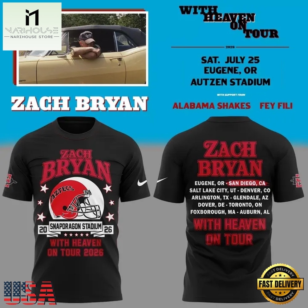 Zach Bryan x San Diego State Football With Heaven On Tour 2026 Black T Shirt , Trending New Design Shirt Zach Bryan x San Diego State Football With Heaven On Tour 2026 Black T Shirt , Trending New Design Shirt