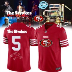 San Francisco 49ers x The Strokes Reality Awaits World Tour 2026 Limited Edition Signature Football Jersey, Trending Football Shirt San Francisco 49ers X The Strokes Reality Awaits World Tour 2026 Limited Edition Signature Football Jersey