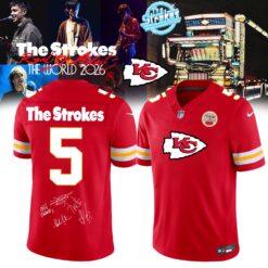Kansas City Chiefs x The Strokes Reality Awaits World Tour 2026 Limited Edition Signature Football Jersey, Trending Football Shirt Kansas City Chiefs X The Strokes Reality Awaits World Tour 2026 Limited Edition Signature Football Jersey