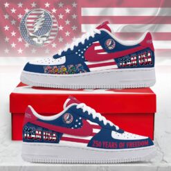 Grateful Dead Team USA Custom Air Force 1 Shoes, 250 Years Of Freedom Patriotic Sneakers, Music Artist AF1 Shoes Grateful Dead Team Usa Custom Air Force 1 Shoes 250 Years OF Freedom Patriotic Sneakers