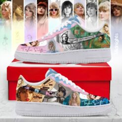Taylor Swift Eras Tour Custom Air Force 1 Shoes, Life Of A Showgirl Album Graphic Sneakers, Music Artist AF1 Shoes Taylor Swift Eras Tour Custom Air Force 1 Shoes Life OF A Showgirl Album Graphic Sneakers