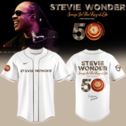 Stevie Wonder Songs in the Key of Life Performances 50th Anniversary Signed White Baseball Jersey, Concert Baseball Jersey Stevie Wonder Songs IN The Key OF Life Performances 50th Anniversary Signed White Baseball Jersey