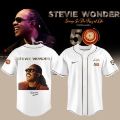 Stevie Wonder Songs in the Key of Life Performances 50th Anniversary Graphic White Baseball Jersey, Concert Baseball Jersey Stevie Wonder Songs IN The Key OF Life Performances 50th Anniversary Graphic White Baseball Jersey