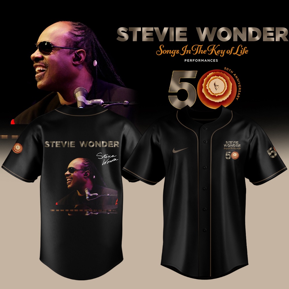 Stevie Wonder Songs in the Key of Life Performances 50th Anniversary Graphic Black Baseball Jersey, Concert Baseball Jersey Stevie Wonder Songs in the Key of Life Performances 50th Anniversary Graphic Black Baseball Jersey, Concert Baseball Jersey