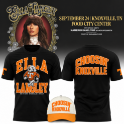 Ella Langley x Tennessee Volunteers Choosin Knoxville The Dandelion Tour 2026 Black T Shirt, Popular 3D Music Tee Ella Langley X Tennessee Volunteers Choosin Knoxville The Dandelion Tour 2026 Black T Shirt