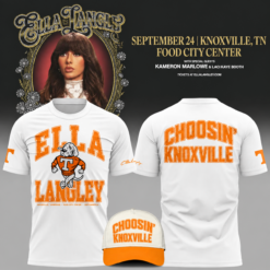Ella Langley x Tennessee Volunteers Choosin Knoxville The Dandelion Tour 2026 White T Shirt, Popular 3D Music Tee Ella Langley X Tennessee Volunteers Choosin Knoxville The Dandelion Tour 2026 White T Shirt