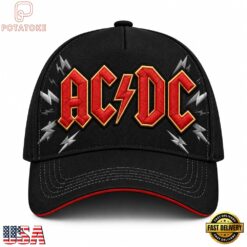 ACDC Embroidered Style Red Logo Silver Lightning Classic Baseball Cap