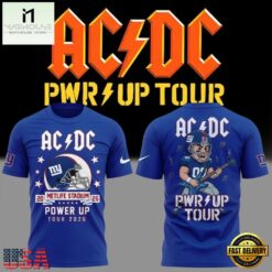 ACDC x New York Giants POWER UP TOUR 2026 Mascot Design 3D Shirt, Popular 3D Music Tee Acdc X New York Giants Power UP Tour 2026 Mascot Design 3D Shirt