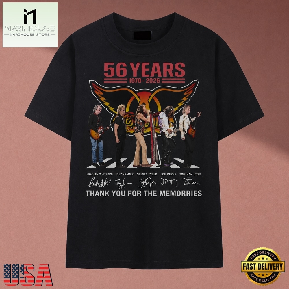 Aerosmith 56 Years 1970 2026 Signatures Graphic Rock T Shirt, Music Fan 2D Shirt Aerosmith 56 Years 1970 2026 Signatures Graphic Rock T Shirt, Music Fan 2D Shirt