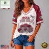 Alabama Crimson Tide NCAA Floral Stadium Bow V Neck 3D T Shirt, NCAA College V Neck Tee Alabama Crimson Tide Ncaa Floral Stadium Bow V Neck 3D T Shirt