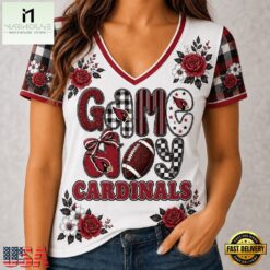 Arizona Cardinals NFL Football Flowers Team Pride V Neck T Shirt, Trendy NFL V Neck Tee Arizona Cardinals Nfl Football Flowers Team Pride V Neck T Shirt