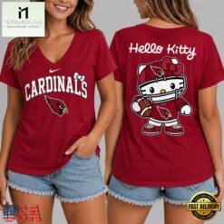 Arizona Cardinals NFL Hello Kitty Football V Neck T Shirt, Trendy NFL V Neck Tee Arizona Cardinals Nfl Hello Kitty Football V Neck T Shirt