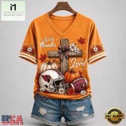 Arizona Cardinals NFL Thanksgiving Faith And Football V Neck T Shirt, Trendy NFL V Neck Tee Arizona Cardinals Nfl Thanksgiving Faith And Football V Neck T Shirt