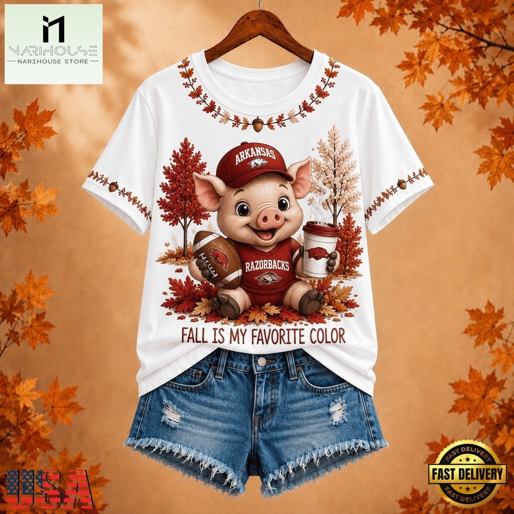 Arkansas Razorbacks NCAA Fall Is My Favorite Color Football Unisex 3D Shirt, NCAA College 3D Shirt Arkansas Razorbacks NCAA Fall Is My Favorite Color Football Unisex 3D Shirt, NCAA College 3D Shirt
