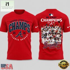 Atlanta Braves 2026 NL East Division Champions Team Graphic Red T Shirt, Hot 3D Shirt Trend Atlanta Braves 2026 NL East Division Champions Team Graphic Red T Shirt