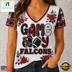 Atlanta Falcons NFL Football Flowers Team Pride V Neck T Shirt, Trendy NFL V Neck Tee Atlanta Falcons Nfl Football Flowers Team Pride V Neck T Shirt