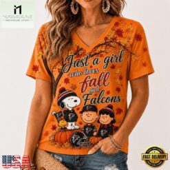 Atlanta Falcons NFL Snoopy Peanuts Fall Season V Neck T Shirt, Trendy NFL V Neck Tee Atlanta Falcons Nfl Snoopy Peanuts Fall Season V Neck T Shirt