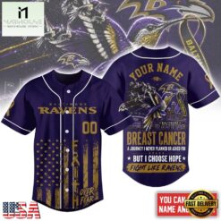 Baltimore Ravens NFL Breast Cancer Hope Over Fear Baseball Jersey, NFL Game Day Jersey Baltimore Ravens Nfl Breast Cancer Hope Over Fear Baseball Jersey