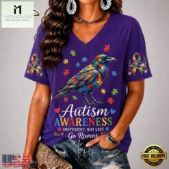 Baltimore Ravens NFL Different, Not Less Autism Awareness V neck T Shirt, Trendy NFL V Neck Tee Baltimore Ravens Nfl Different Not Less Autism Awareness V Neck T Shirt