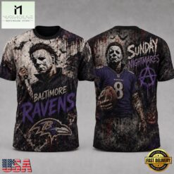 Baltimore Ravens NFL Michael Myers Sunday Nightmares Horror Halloween 3D T Shirt, NFL Sporty Shirt Baltimore Ravens Nfl Michael Myers Sunday Nightmares Horror Halloween 3D T Shirt