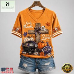 Baltimore Ravens NFL Thanksgiving Faith And Football V Neck T Shirt, Trendy NFL V Neck Tee Baltimore Ravens Nfl Thanksgiving Faith And Football V Neck T Shirt