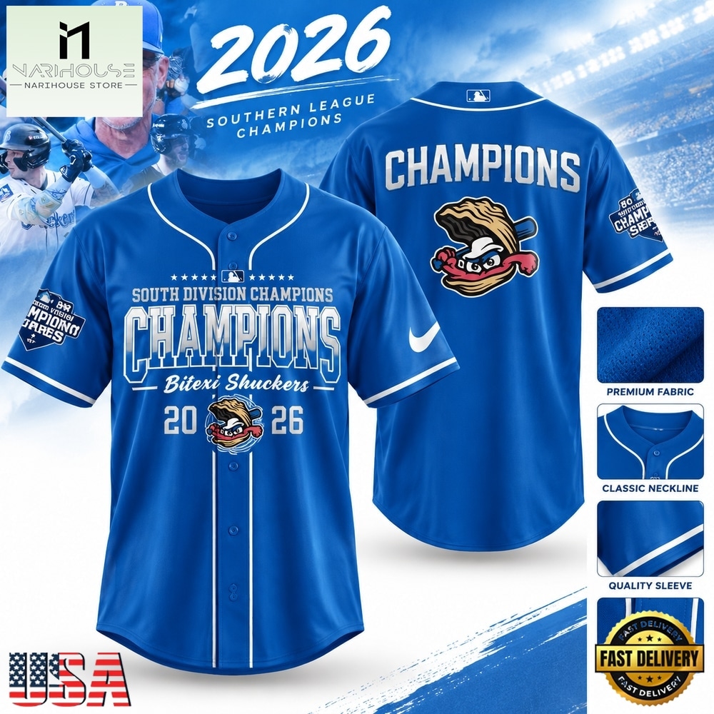 Biloxi Shuckers 2026 South Division Champions Baseball Jersey, Stylish Baseball Jersey Biloxi Shuckers 2026 South Division Champions Baseball Jersey, Stylish Baseball Jersey