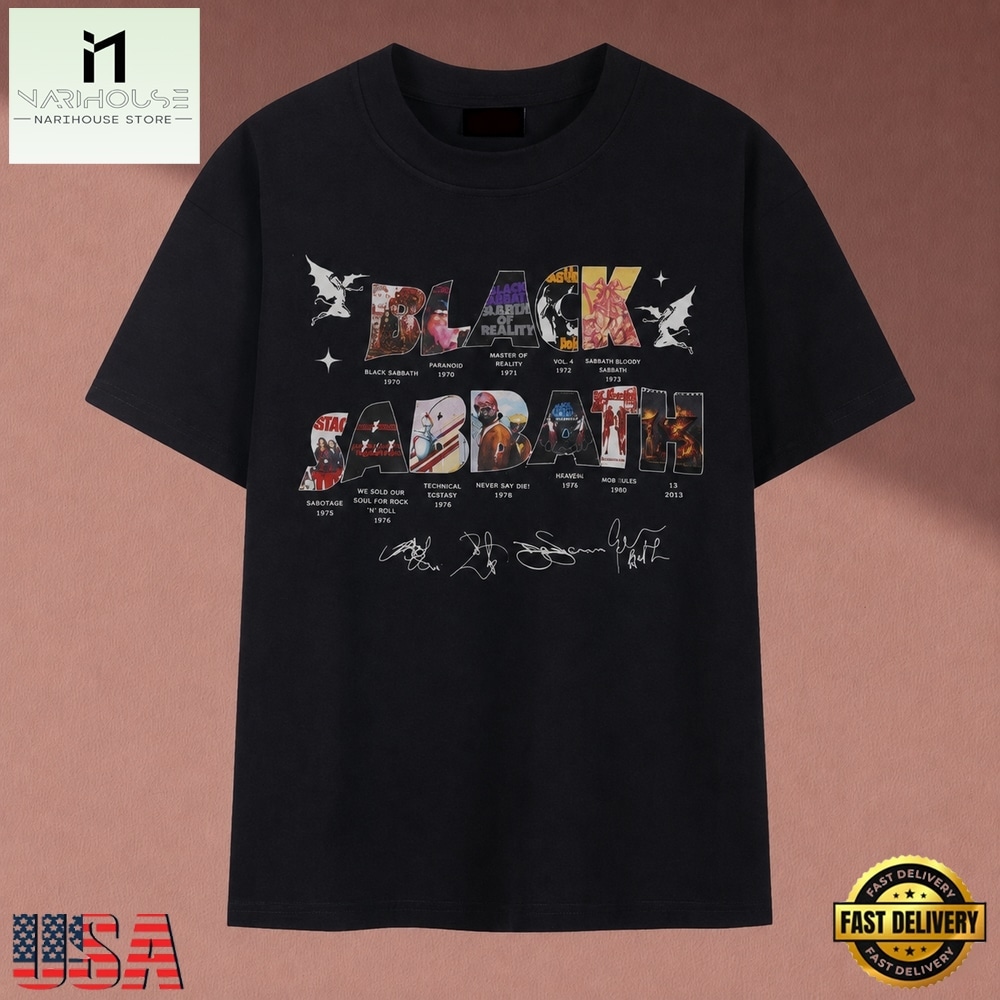 Black Sabbath Album Art Collage Signatures Heavy Metal T Shirt, Music Fan 2D Shirt Black Sabbath Album Art Collage Signatures Heavy Metal T Shirt, Music Fan 2D Shirt