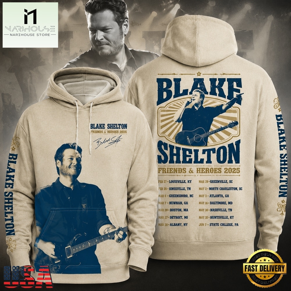Blake Shelton Friends And Heroes 2025 Tour Hoodie, Popular 3D Music Tee Blake Shelton Friends And Heroes 2025 Tour Hoodie, Popular 3D Music Tee