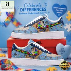 Bluey Autism Acceptance Custom Air Force 1 Shoes Sneaker, Music Artist AF1 Shoes Bluey Autism Acceptance Custom Air Force 1 Shoes Sneaker