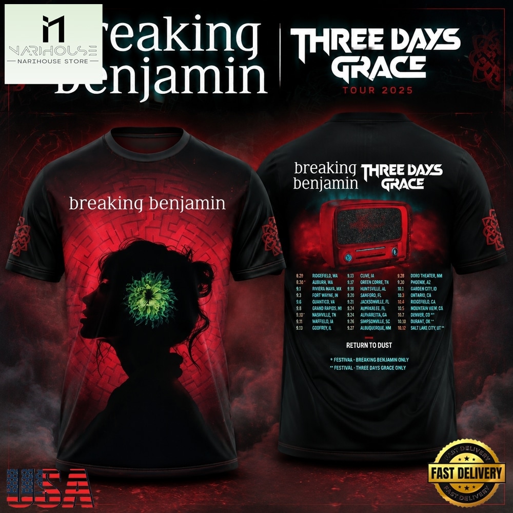Breaking Benjamin Three Days Grace 2025 Tour 3D T Shirt, Popular 3D Music Tee Breaking Benjamin Three Days Grace 2025 Tour 3D T Shirt, Popular 3D Music Tee