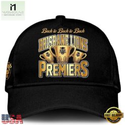 Brisbane Lions 2026 AFL Premiers Three Peat Black Cap, Trending Cap Style Brisbane Lions 2026 Afl Premiers Three Peat Black Cap
