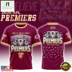 Brisbane Lions 2026 AFL Premiers Three Peat Limited Edition T Shirt, Hot 3D Shirt Trend Brisbane Lions 2026 Afl Premiers Three Peat Limited Edition T Shirt