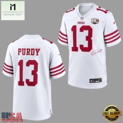 Brock Purdy San Francisco 49ers 80th Anniversary Signatures Print Football Jersey, Trending Football Shirt Brock Purdy San Francisco 49ers 80th Anniversary Signatures Print Football Jersey