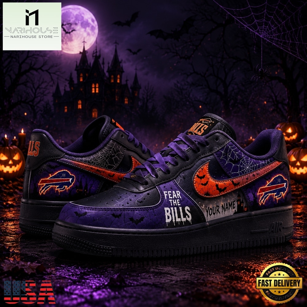 Buffalo Bills NFL Fear The Team Halloween Air Force 1 Shoes Sneakers, NFL Team AF1 Shoes Buffalo Bills NFL Fear The Team Halloween Air Force 1 Shoes Sneakers, NFL Team AF1 Shoes
